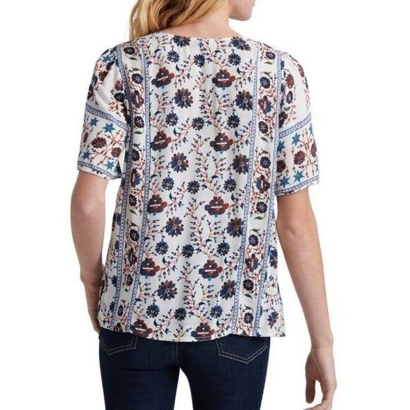 Lucky Floral Printed Keyhole Blouse Small - Picture 2 of 10